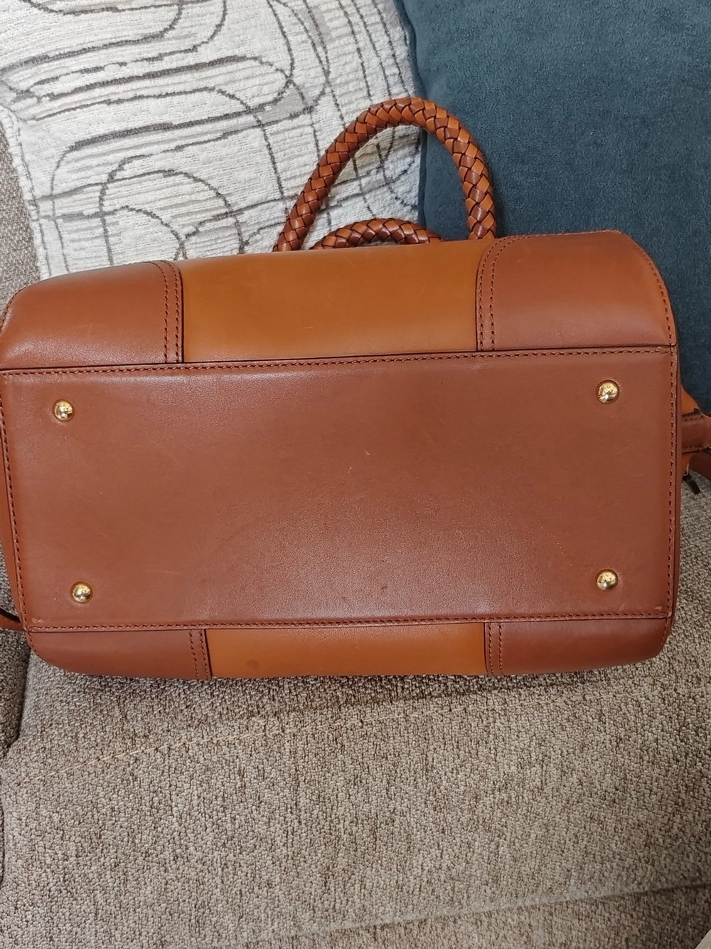 Ralph Lauren Cognac Braided-Handle Leather Satchel - Picture 3 of 5